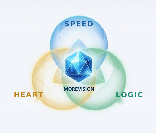 Speed・Heart・Logicの3つの輪が重なり合うMoreVisionのコンセプトイラスト